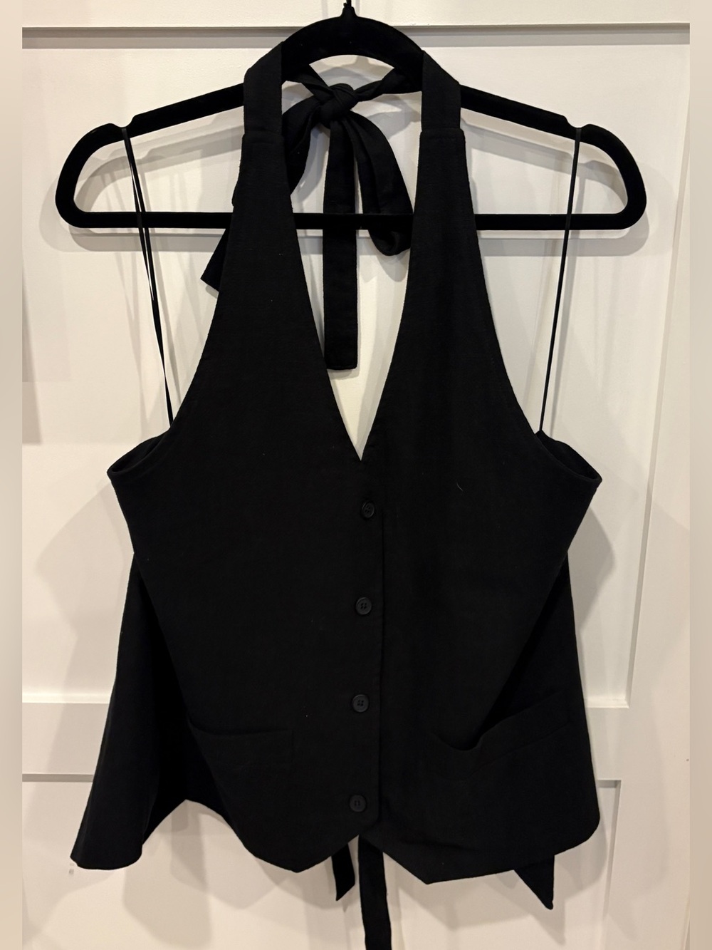 Lioness Black Halter Button-Front Crop Top